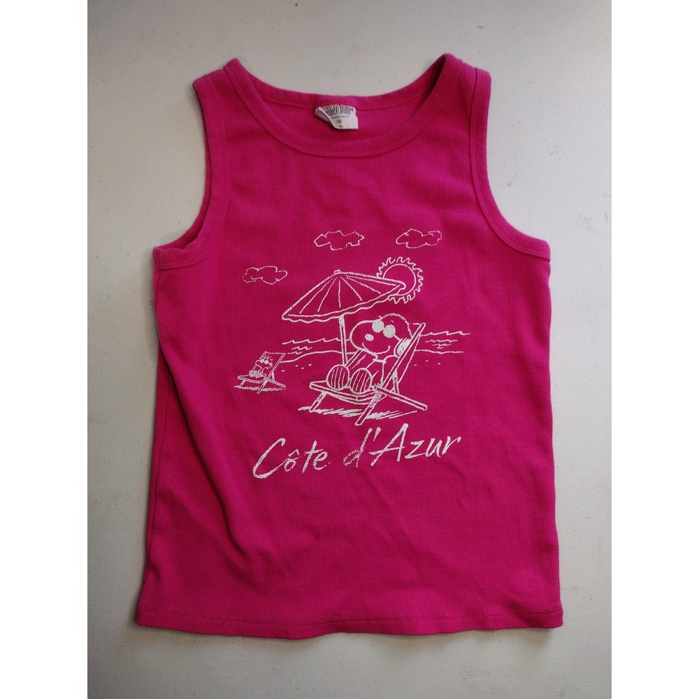 Peanuts Snoopy Cote d'Azur Pink Ribbed‎ Tank Top Girls XL 14 Beach Graphic